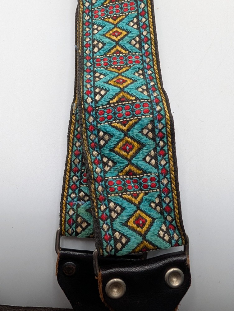 Vintage 70's Camera Neck Strap Woven Pattern Adjustable ~3ft Retro