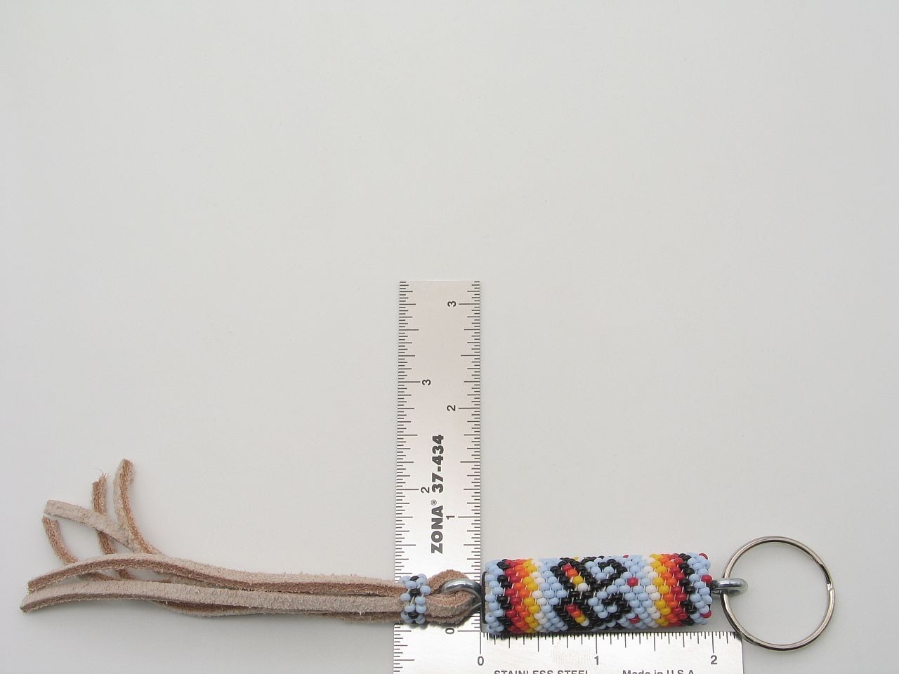 Native American Navajo Handmade Multicolor Beaded Key Chain w/ Leather Fringe