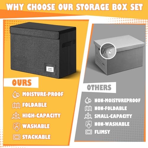 4 Pack Comic Book Storage, Collapsible and Stackable Comic Short 4 pack black