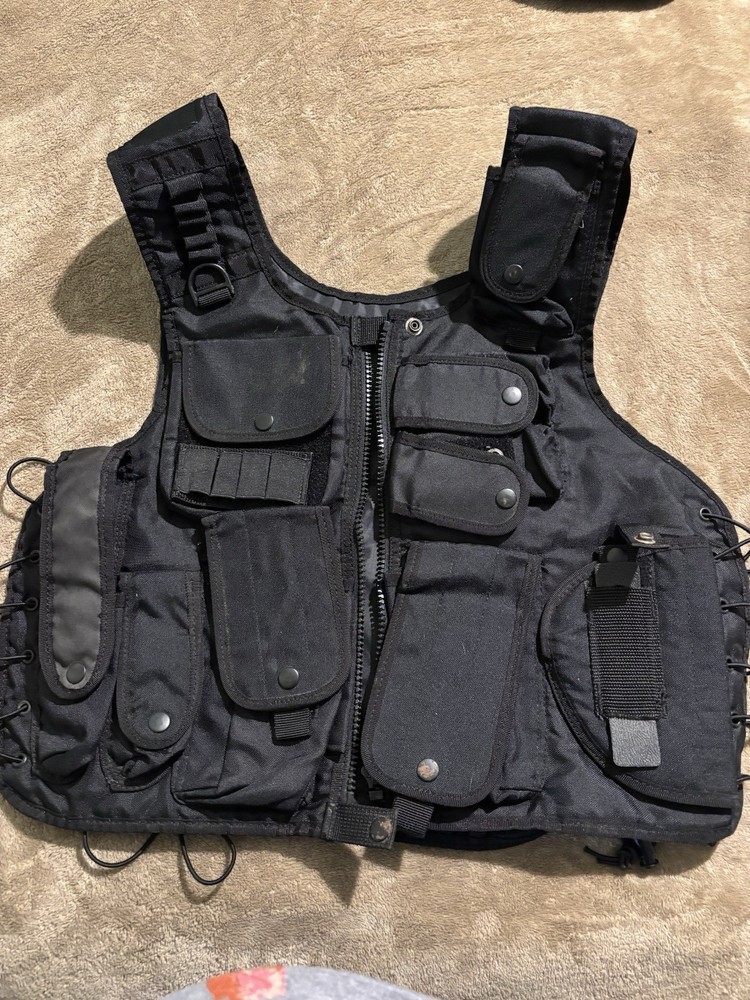 Tactical Multi Purpose Vest, Adjustable, Black Size Small-Large
