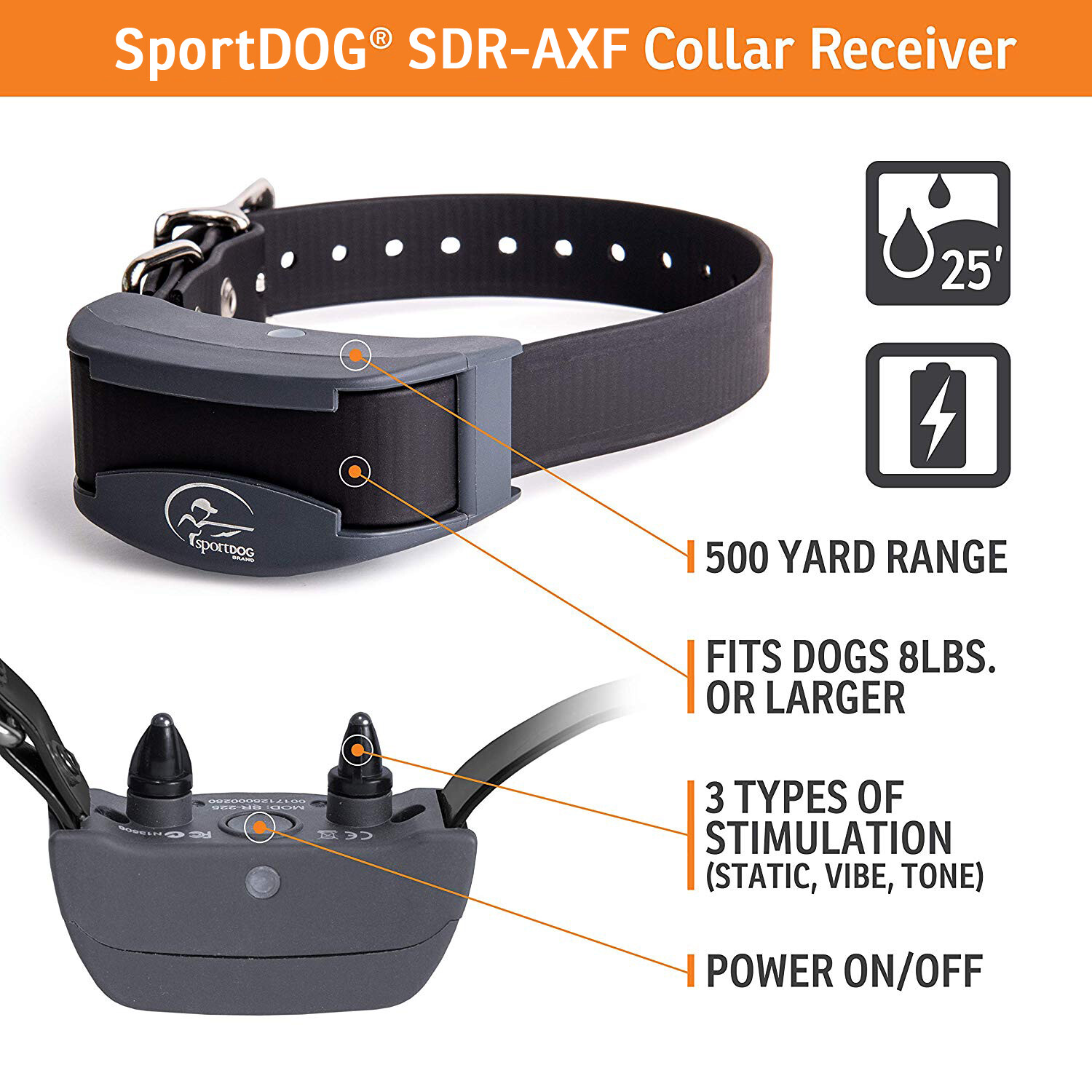 SportDOG SDR-AXF Collar Add-A-Dog Receiver for SD-425X SD-575 SD-825X SD-875