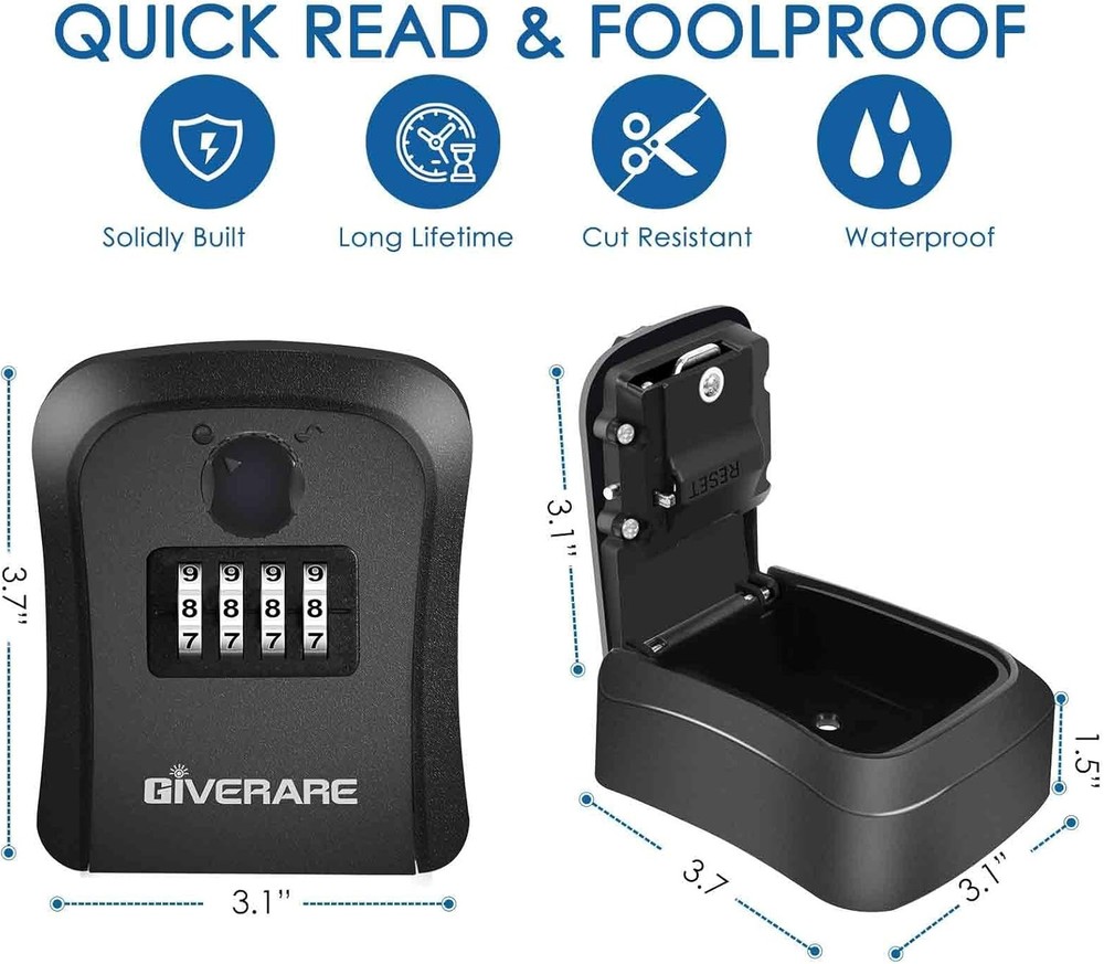 Combination Lockbox Waterproof Outdoor Wall Mount Key Storage