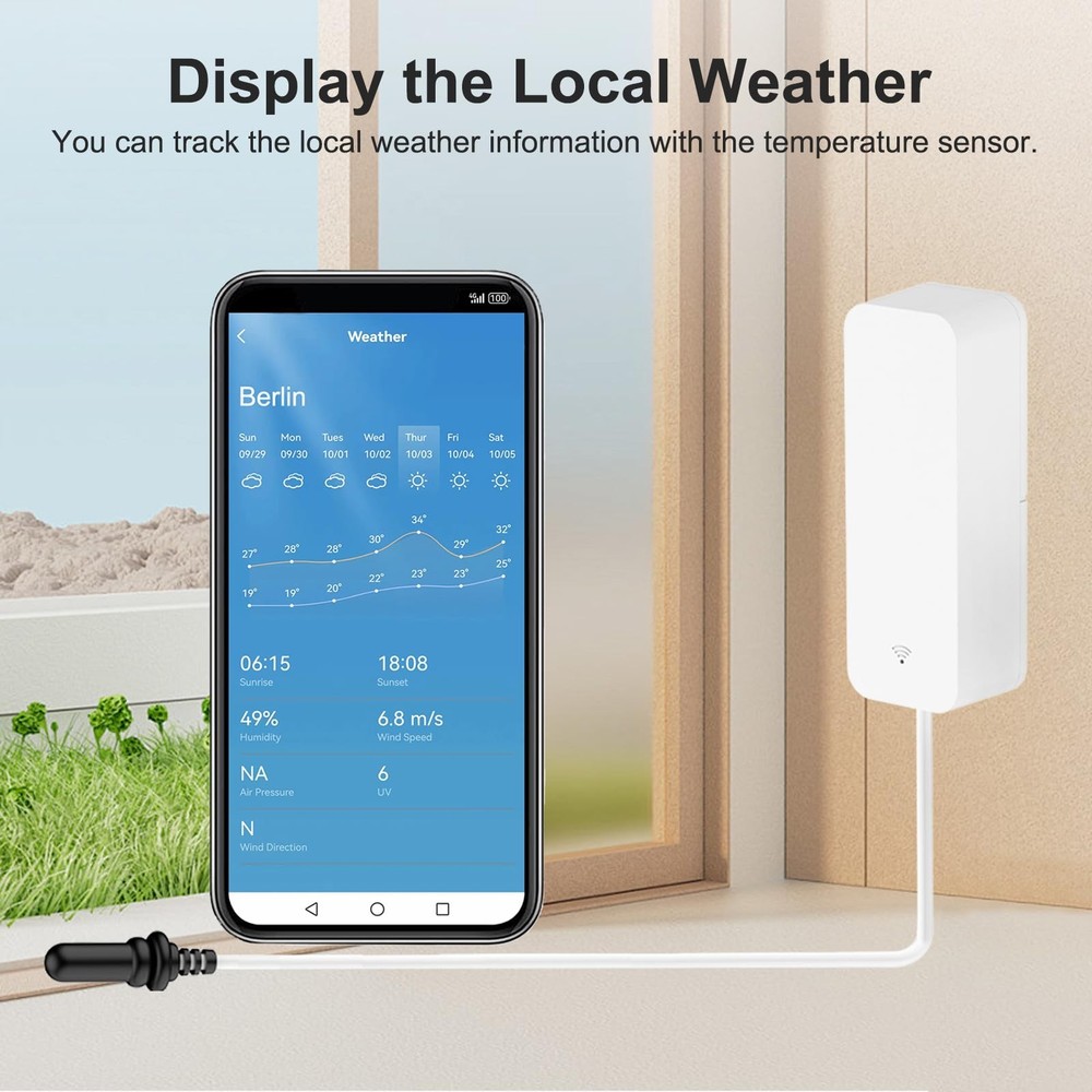 Smart Thermometer Hygrometer: WiFi Temperature Sensor with External Probe, We...