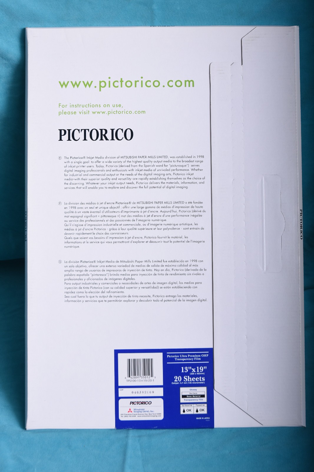 PICTORICO Ultra Premium OHP Transparency Ink Jet Film (13x19) Box of 20 Sheets