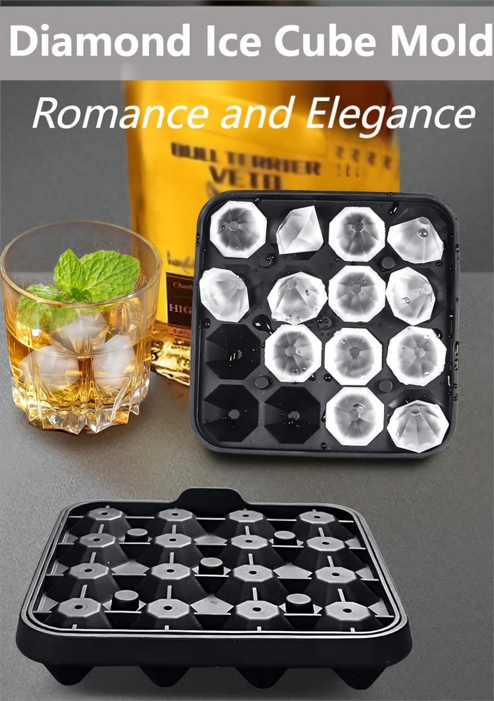 2 Pack Tiny Diamond Ice Molds Silicone Ice Cube Trays, 16 Cubes Per Tray