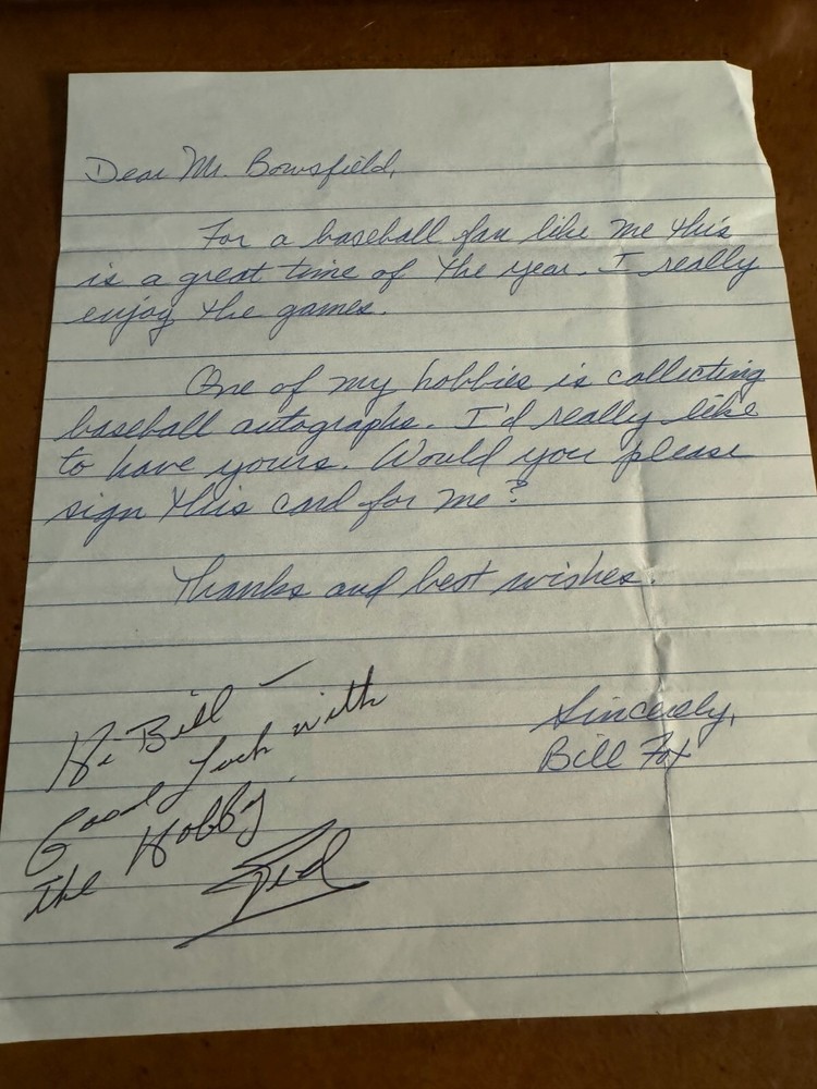 Ted Bowsfield Autographed Signed Baseball Letter with Note Boston Red Sox
