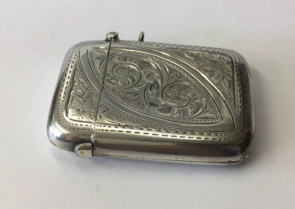 Antique 1902 Arthur Cook Large Size Solid Silver Vesta Case 5.5cm In Length
