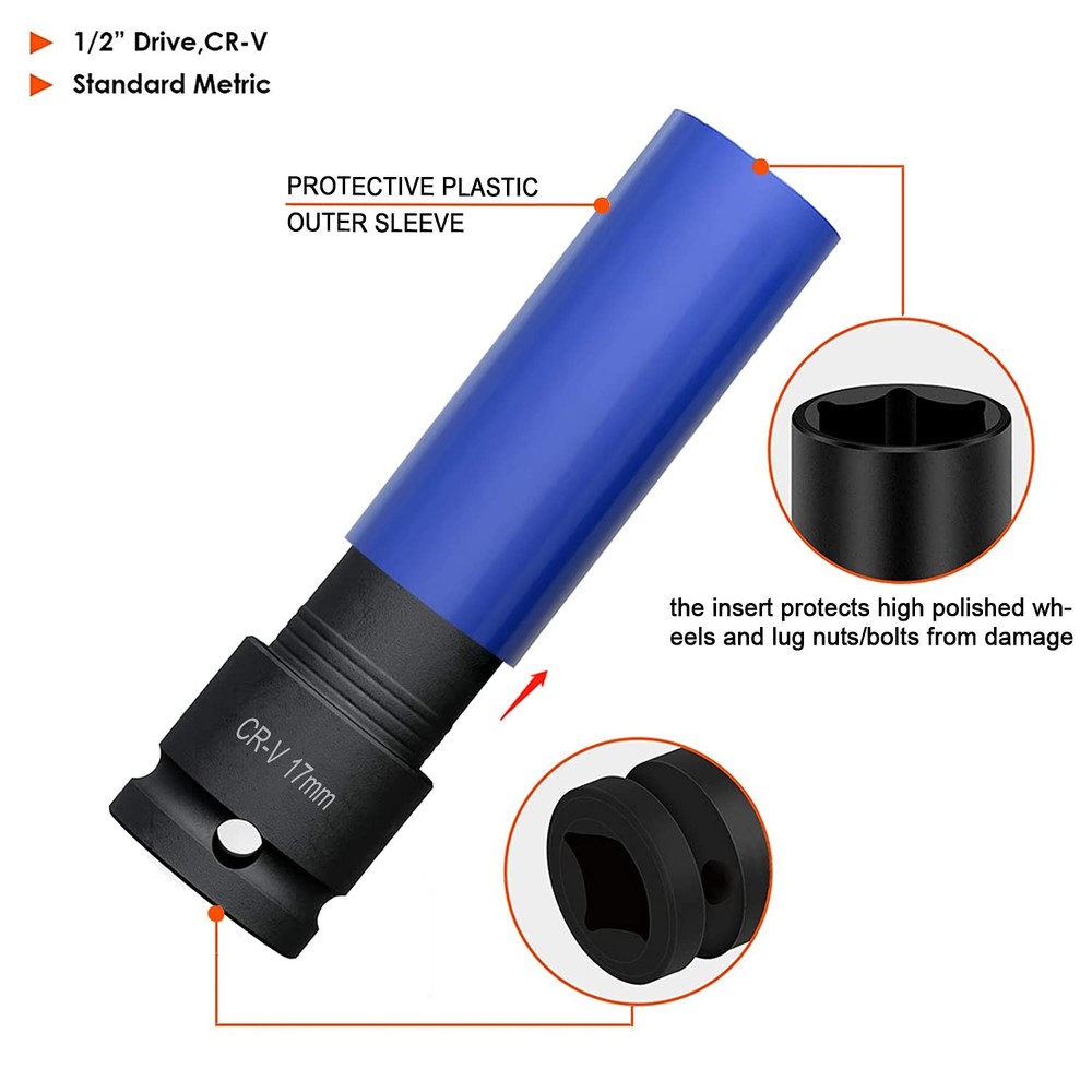 ACEBON 1/2 Inch Drive Wheel Protector Impact Socket, Thin Wall Deep 4 PCS