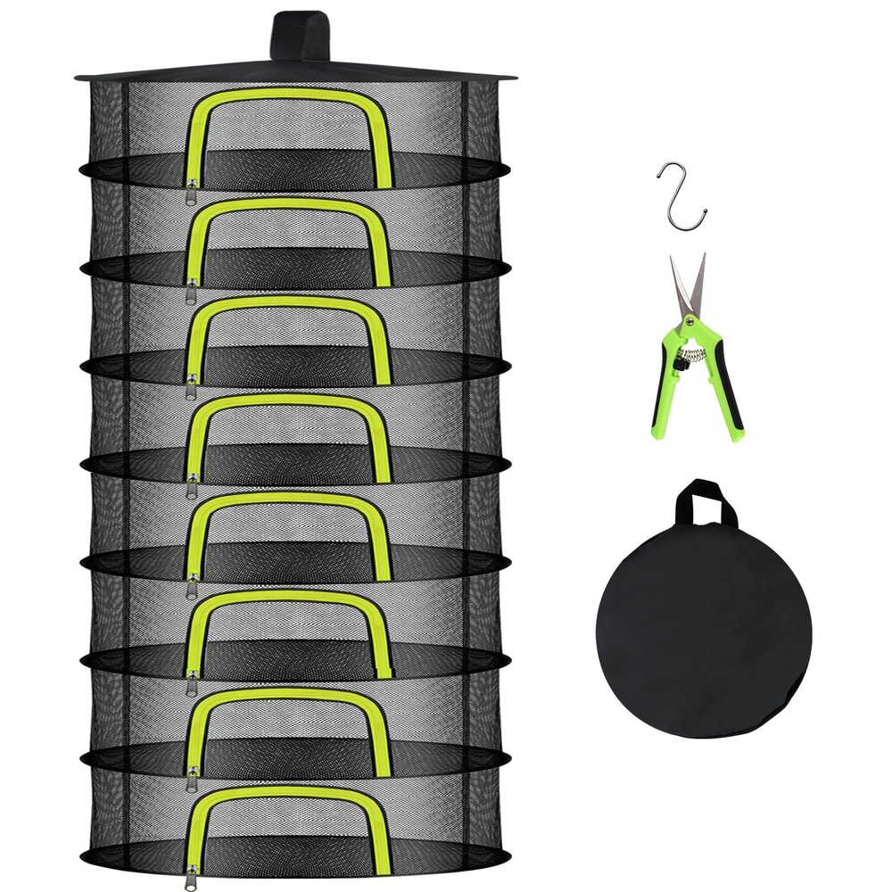 8 Layer Herb Drying Rack Hanging Mesh Foldable UZipper 23.62 Inch Scissors