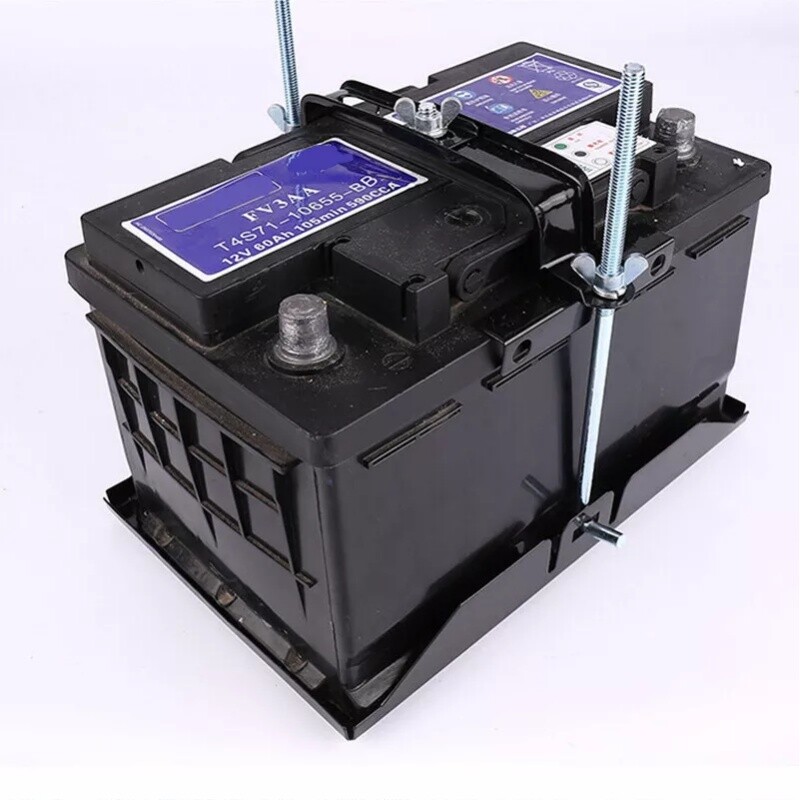 Car Storage Battery Holder Adjustable Tray + Hold Down Clamp Bracket Stand Kit