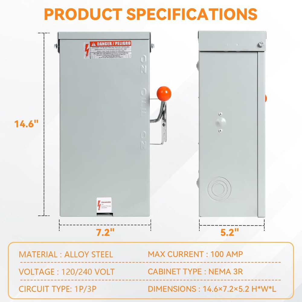 100A Generator Transfer Switch, 24000W Heavy Duty Double Throw Safety Switch, 12