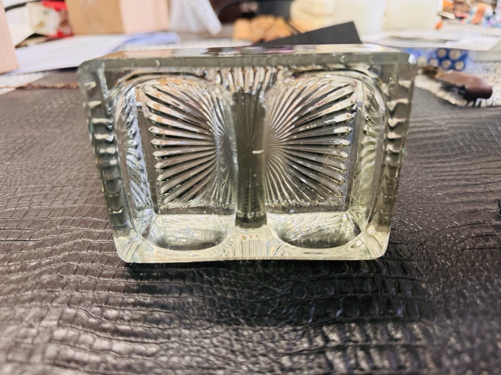 Antique Double Open Salt Cellar Starburst Pattern Heavy Pressed Glass