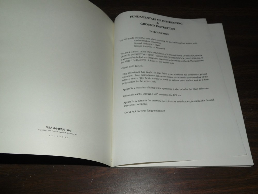 Fundamentals Of Instructing / Basic Ground Instructors Test Book ASA