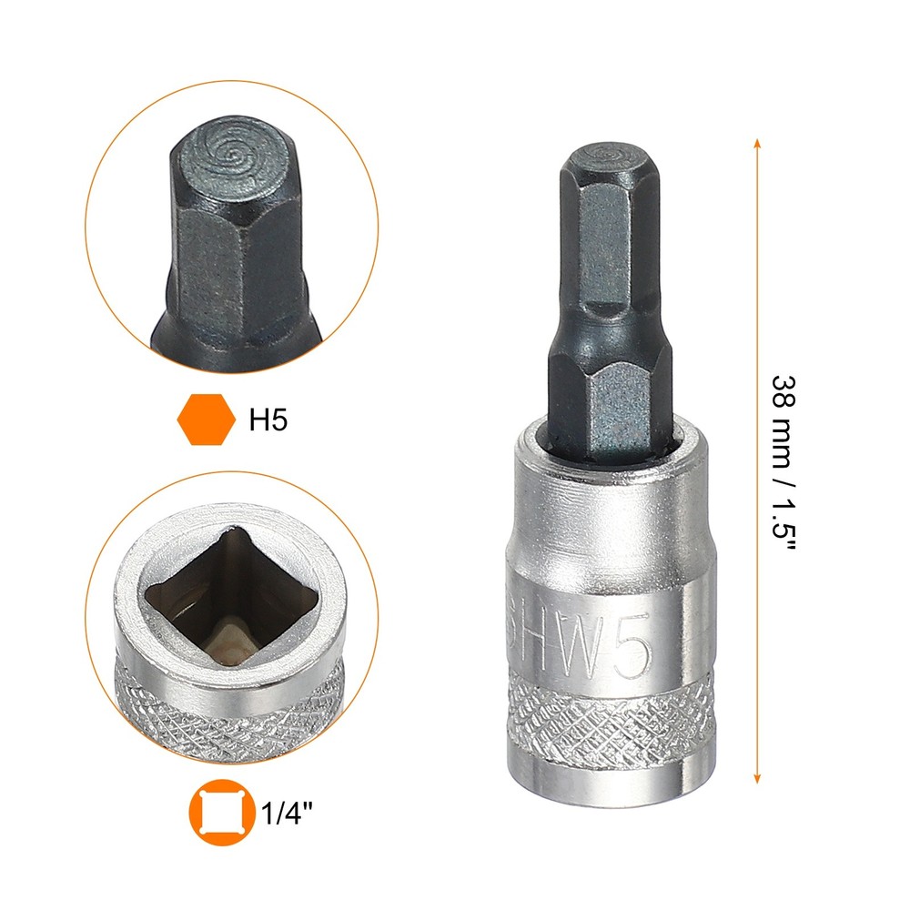 Hex Bit Socket H5 1/4" Drive 1.5" Length S2 Steel Bit CR-V Socket