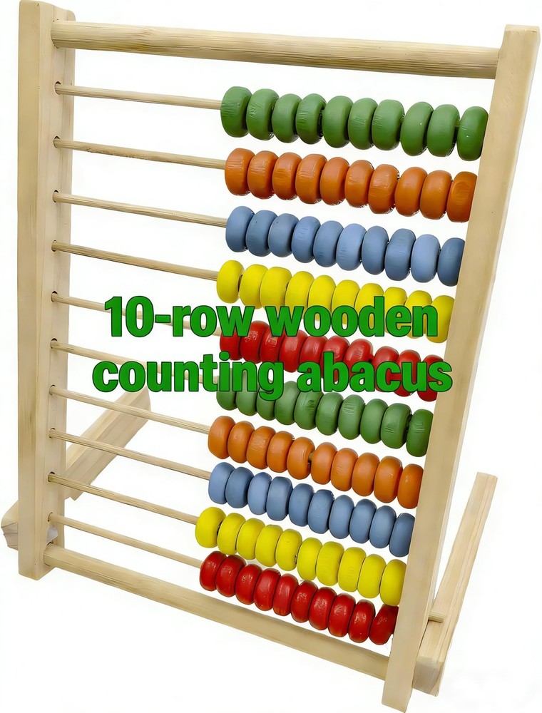 Wooden Counting Frame Abacus for Kids Math Learning - 10 Rows, 8-Inch