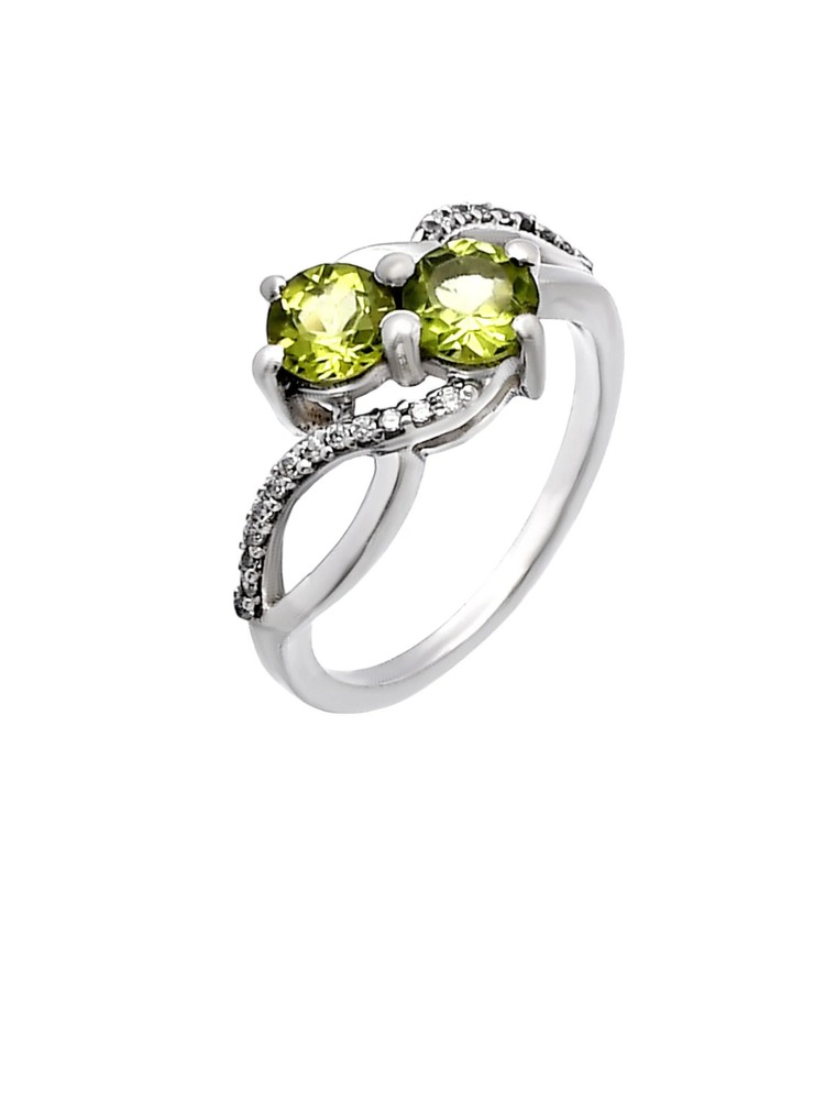 Peridot & White Topaz Solid 925 Sterling Silver Ring 7