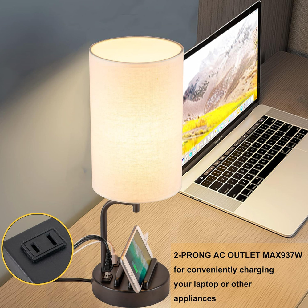 Touch Control USB Table Lamp, Upgraded 3-Way Dimmable Bedside Desk Lamp with USB