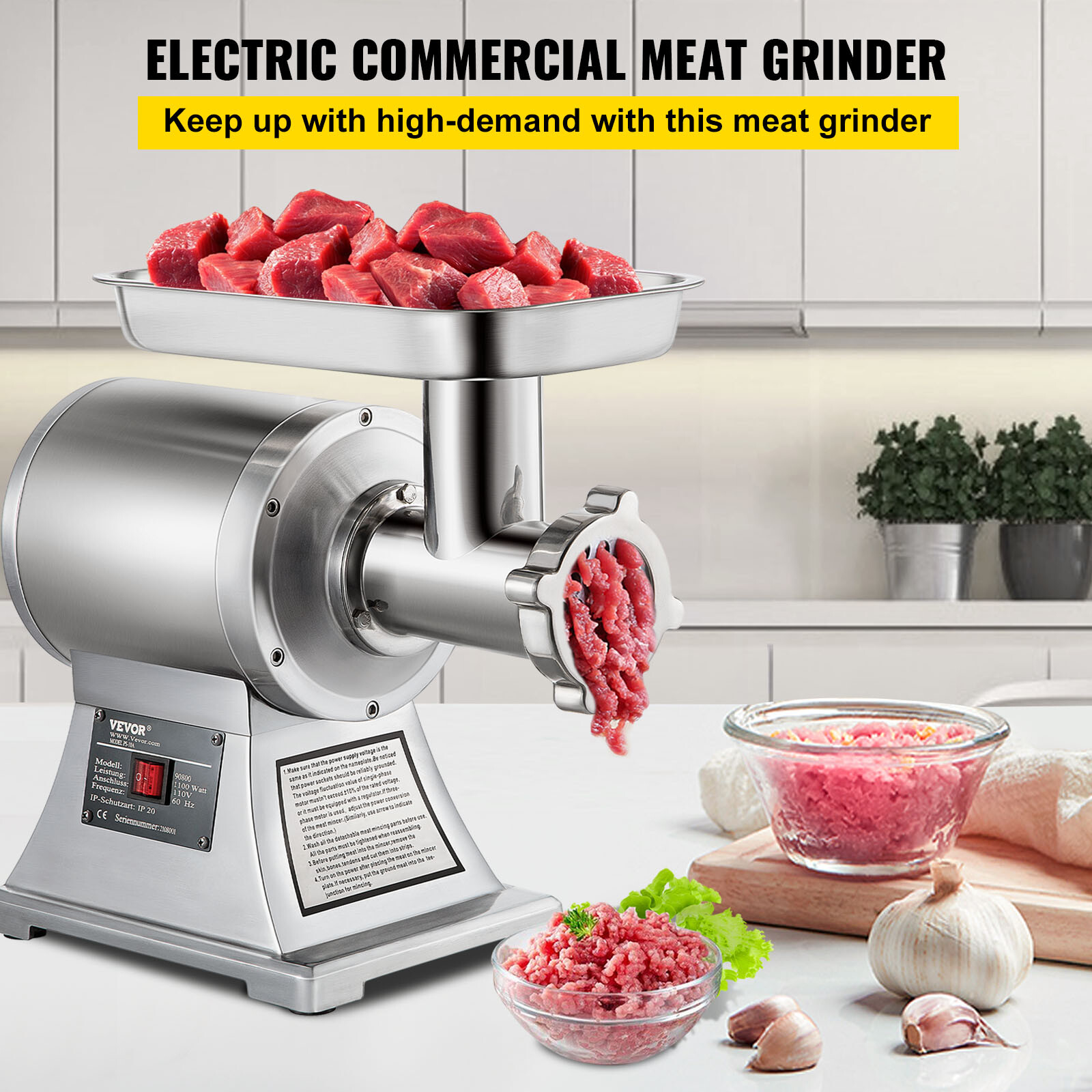 VEVOR 550lbs/H Electric Meat Grinder 1.5HP Commercial Sausage Stuffer Filler