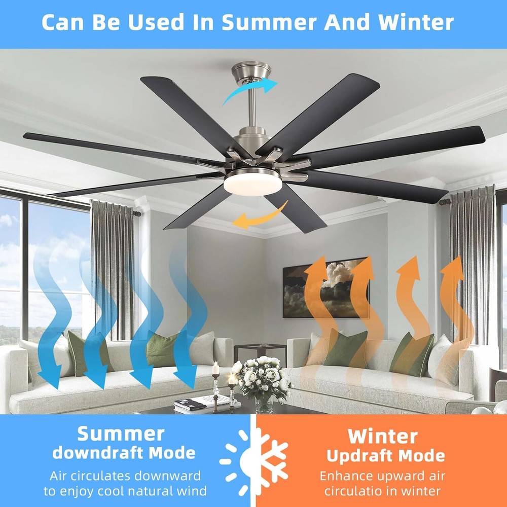 Extra Large 66'' Ceiling Fan & Light APP Remote Control 8-Blades Cooling Modern
