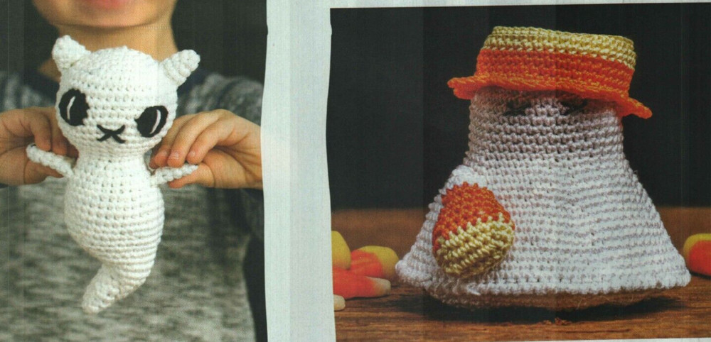 CANDY CORN GHOST & GHOST CAT HALLOWEEN CROCHET PATTERN INSTRUCTIONS