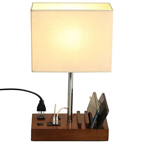Briever USB Table Lamp, Multi 2 Ac Outlets + 3 Usb + 3 Slots (Walnut)