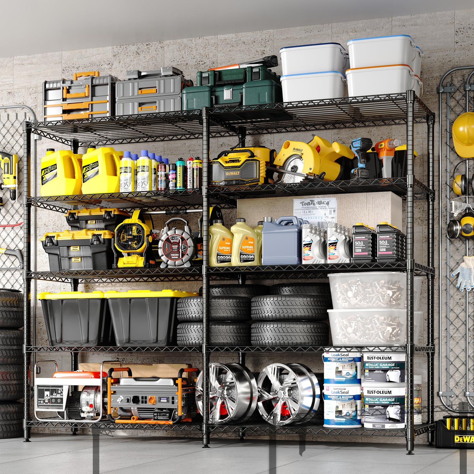 Heavy Duty 5-Tier Metal Wire Storage Rack Adjustable Industrial Shelving