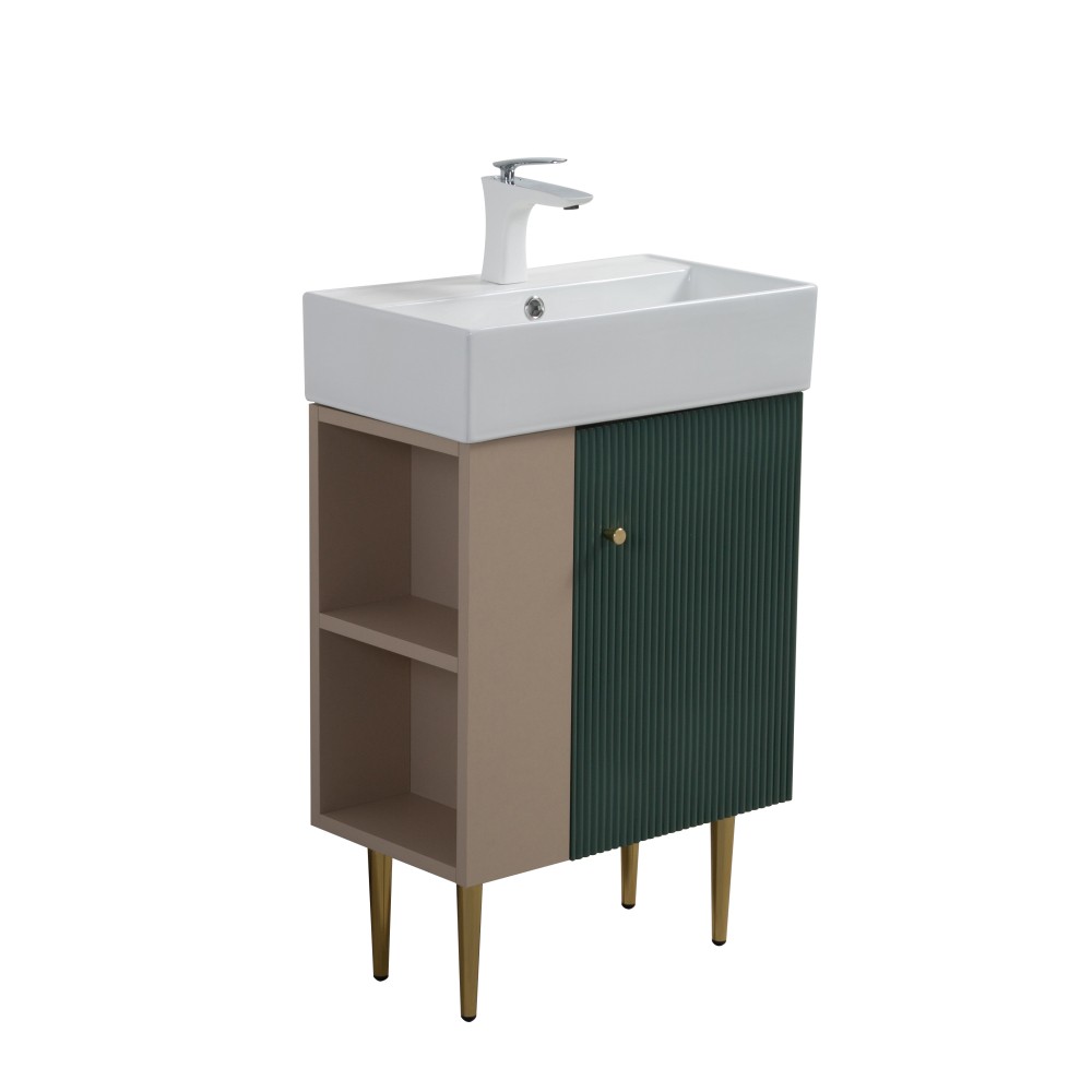 21.6" Single Sink Vanity Base w/ Left Open Shelf, Soft Close, Matt Grey