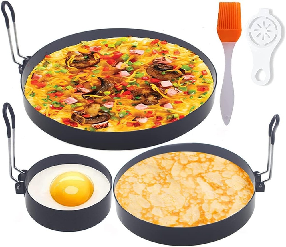 8" Omelette Ring,6" Pancake Ring,4" Griddle Egg Ring,Non-Stick Stainless Steel E