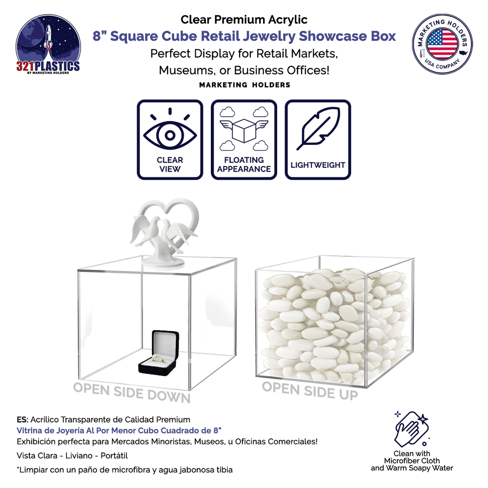 8" Acrylic Display Riser Box Clear Square Lucite Product Platform or Bin Qty 6