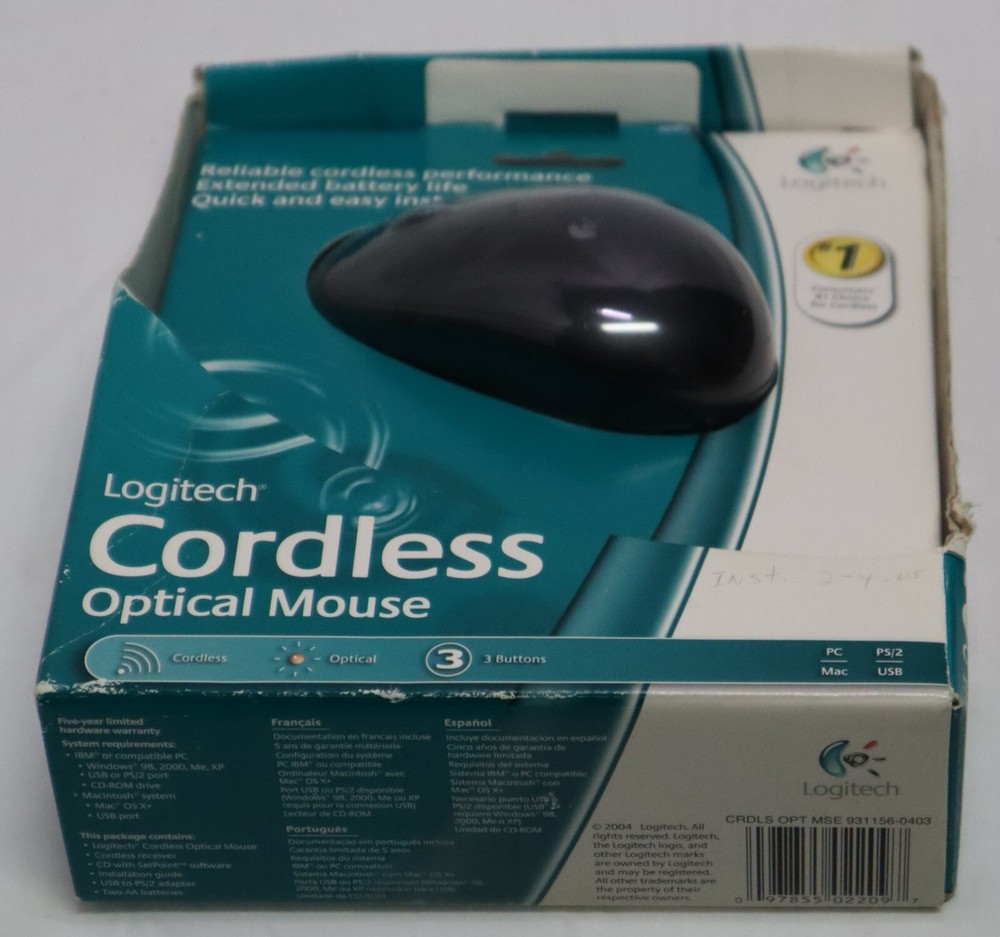 Logitech Cordless  3 Button  OPTICAL MOUSE  MSE   931156-0403  USB / PS2