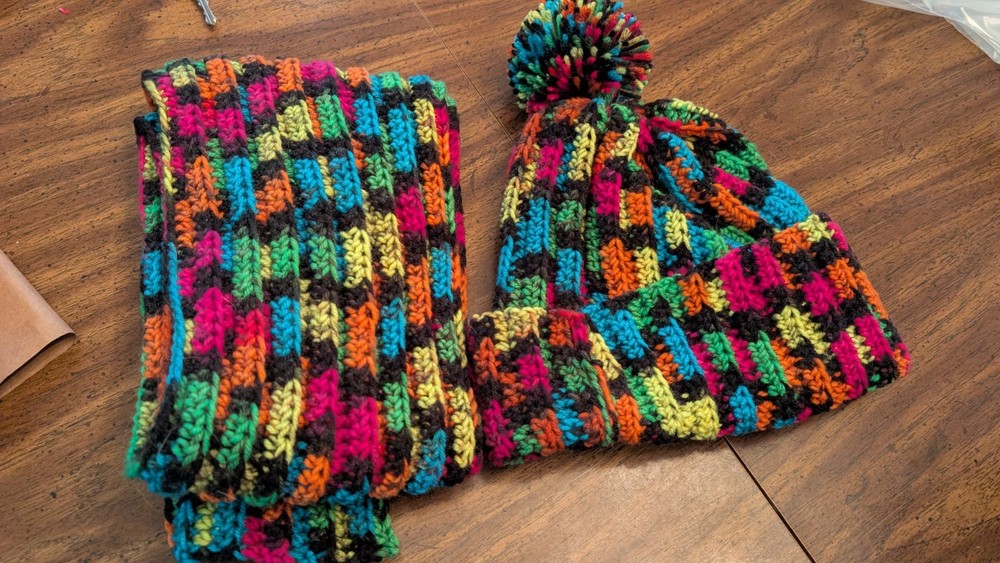 Handmade Crochet Hat and Scarf Sets Multicolor Pom-Pom Various Patterns