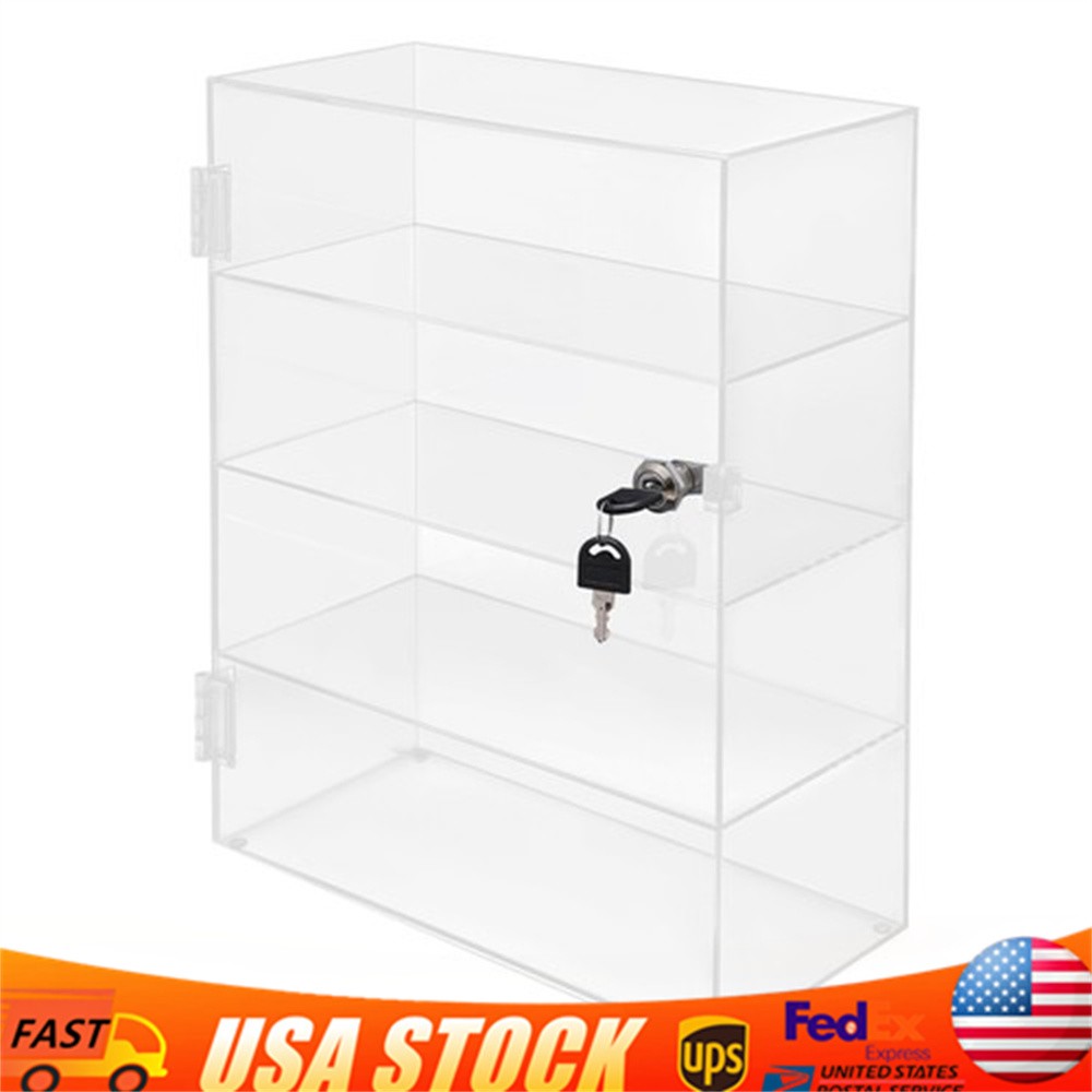 Acrylic Display Case Countertop Clear Box Dustproof Shelves Showcase with Lock