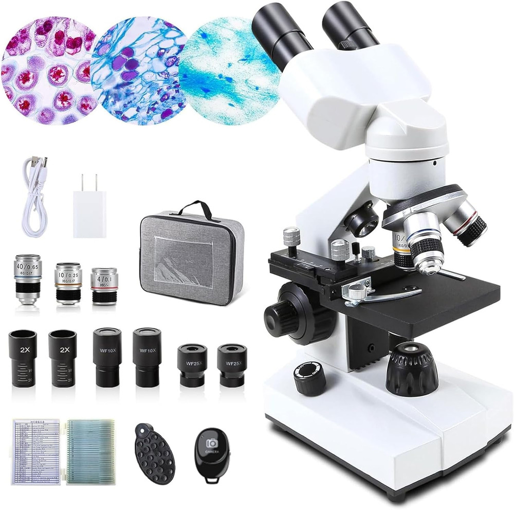 Compound Binocular Microscopes 40X-2000X with Microscope Prepared Slides 30P,For