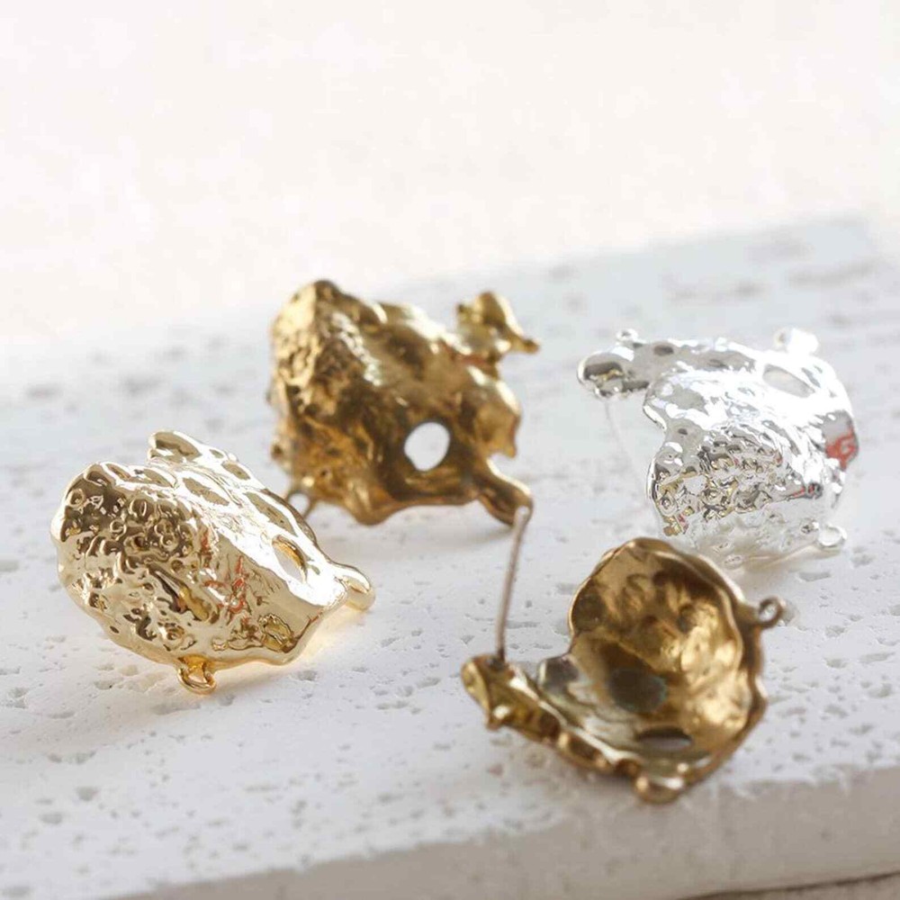 One Pair Solid Brass Earring Post with Sterling Silver Pin-Irregular (4901C-G)