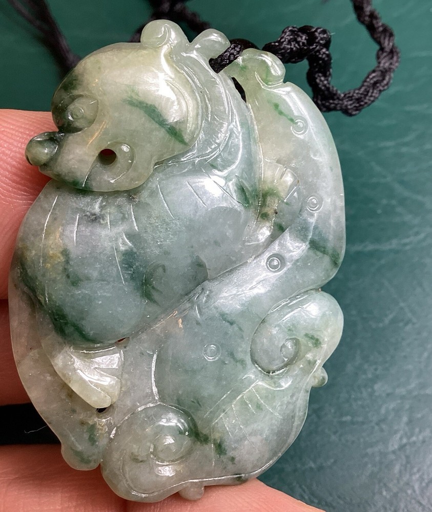 Green 2 Sided Jadeite Bear & Mushroom Translucent Pendant