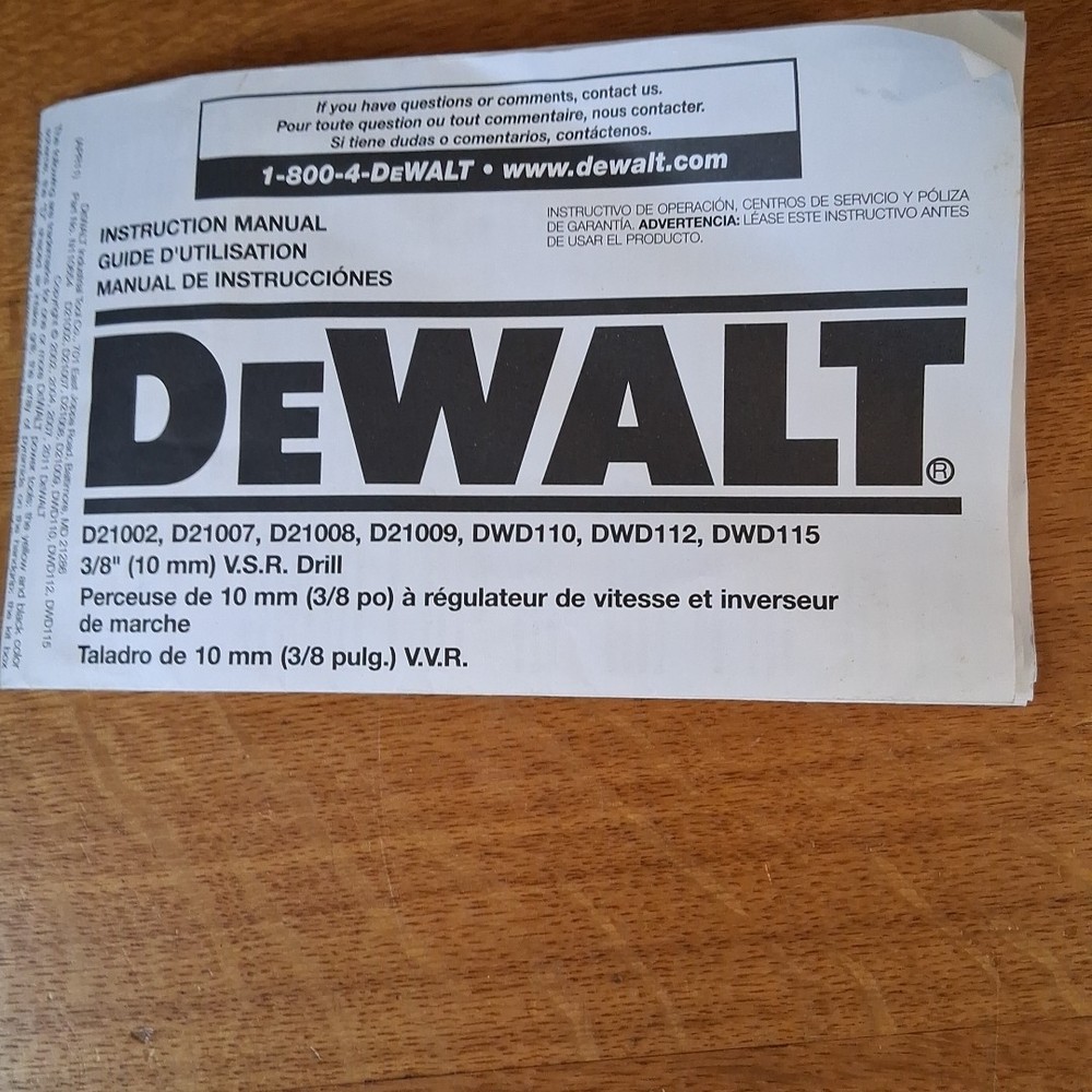 DeWalt DWD115K 3/8" Corded Variable Speed Drill 8 Amp Mid-handle w/Case Keyless
