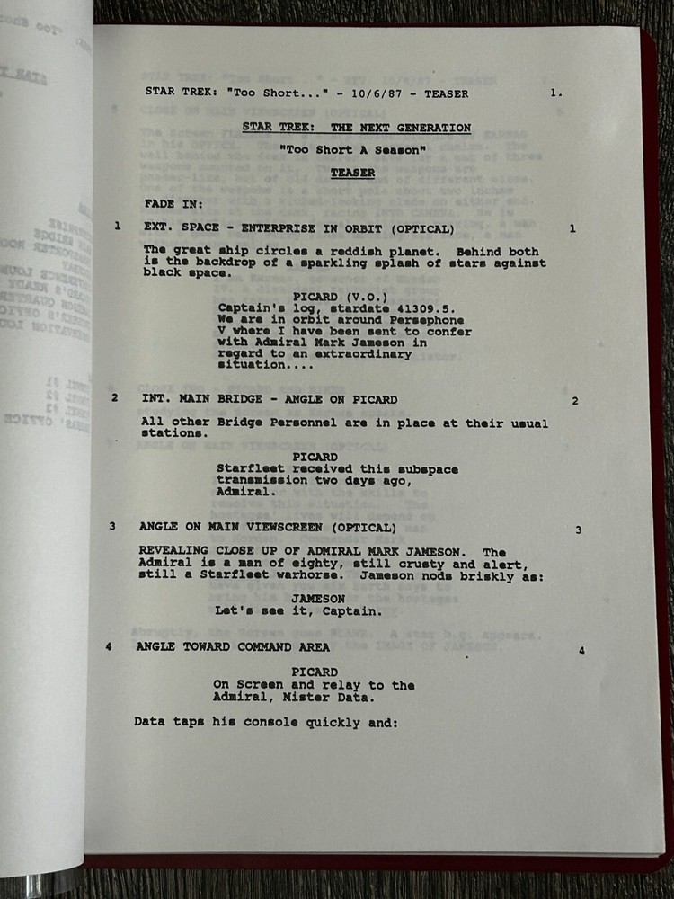 STAR TREK Script The Next Generation Too Short A Season Revised Final Draft 1987