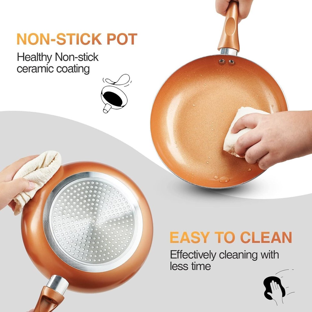 Nonstick Cookware Set, 11-Piece Cookware Set, Ceramic Coated Copper