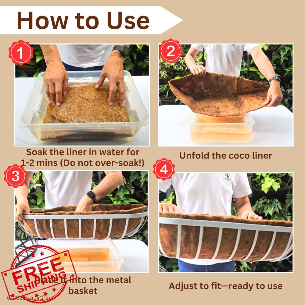 LaLaGreen 48" 4pk Trough Coco Liners, Rectangular Planter Liner