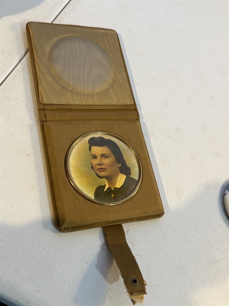 WWII era Sweetheart photo case, military officer army? odd Rising Eagle insignia