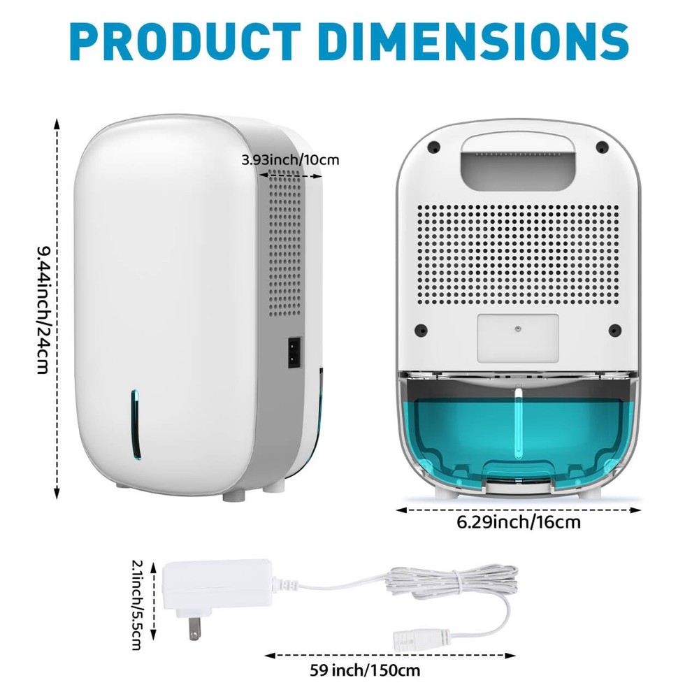 Mini Dehumidifier for Small Bathroom. Quiet. Auto Shut-OFF. Power Off Memory....