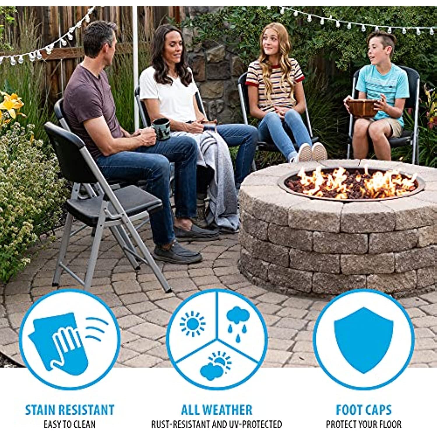 LIFETIME Commercial Grade Folding Chairs, 4 Pack,Plastic, Black/Silver