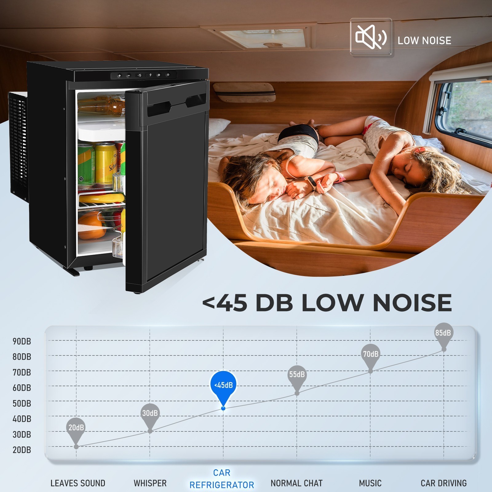 12V/24V 110V APP Camper Refrigerator Truck RV Refrigerator with Freezer 1.4cu ft