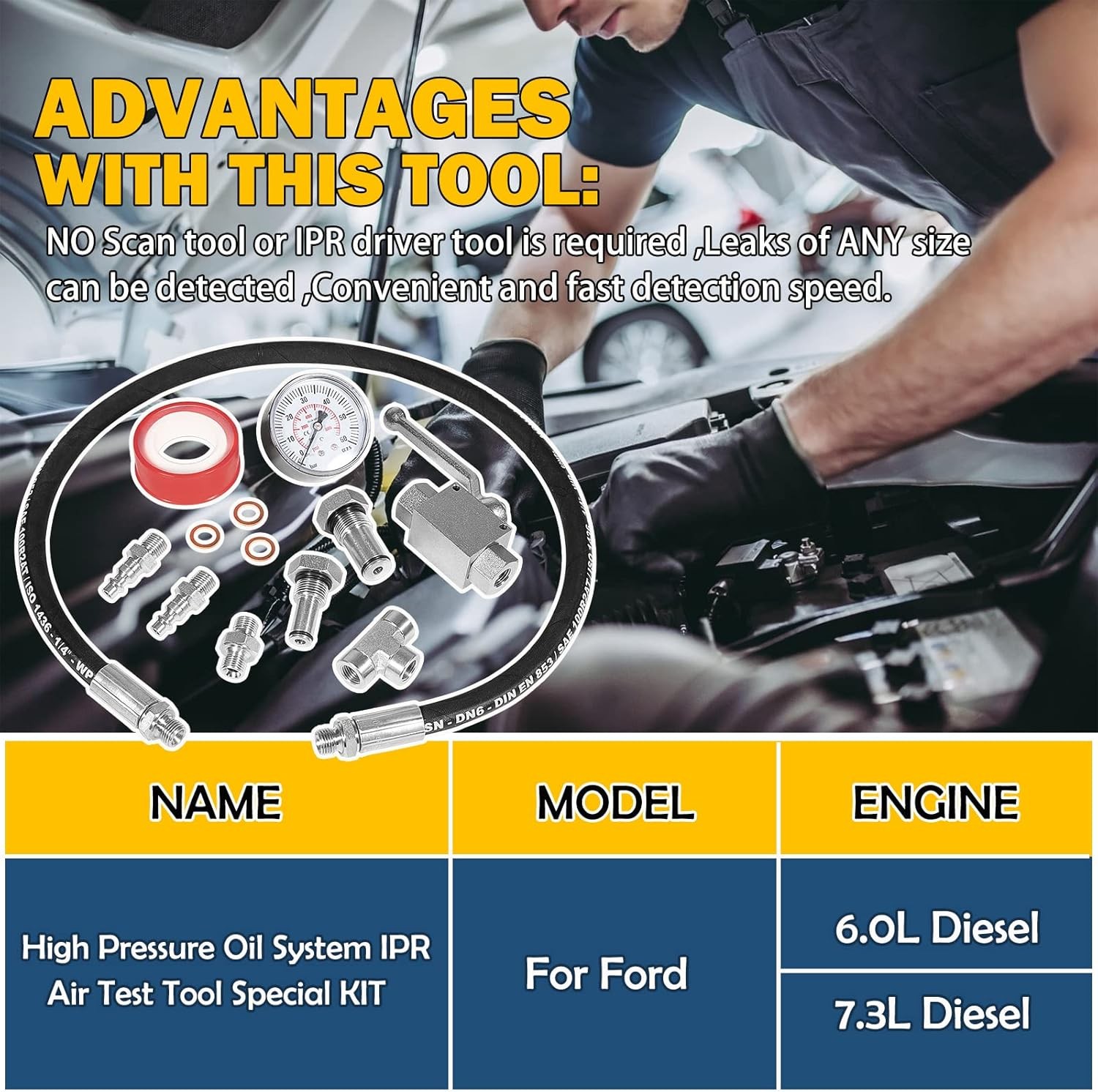 High Pressure Oil System IPR Air Test Tool Kit for Ford 6.0L-7.3L Powerstroke