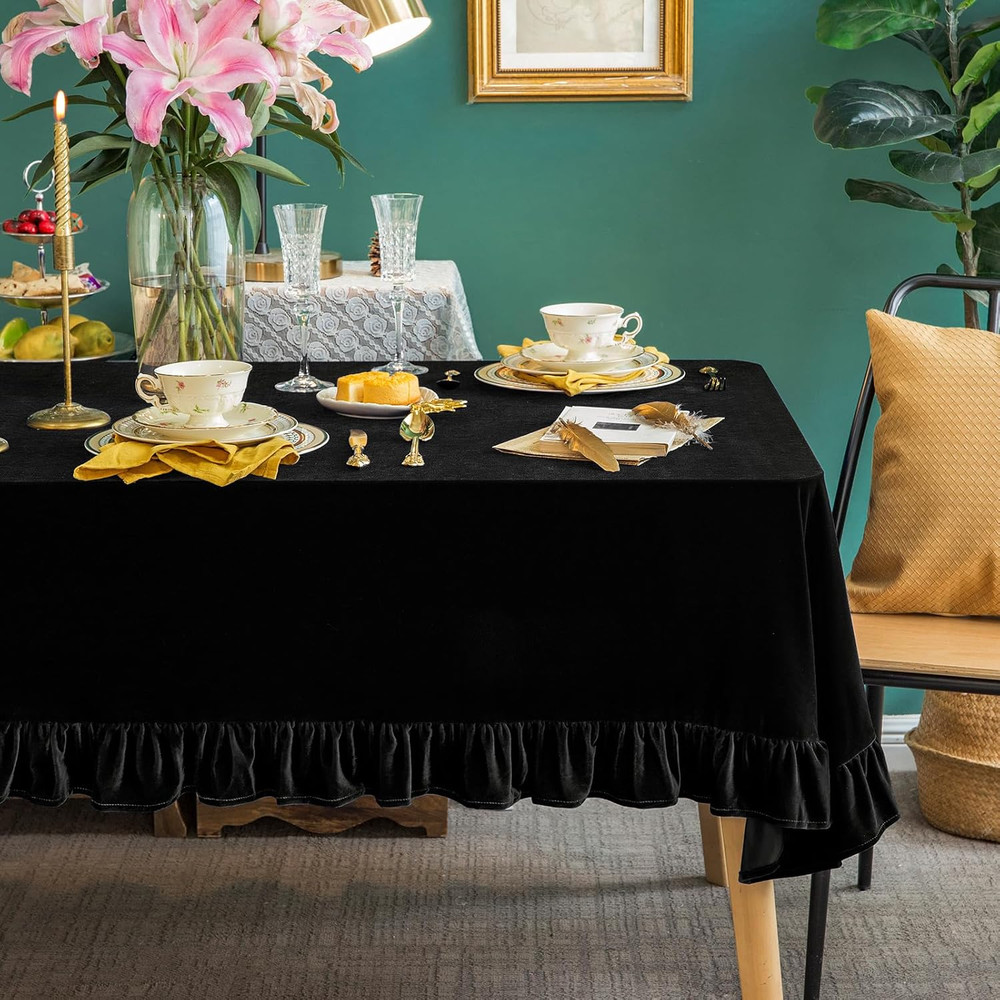 Velvet Tablecloth Luxurious Solid Rectangle Table Cloth,Oblong Retro Farmhouse R