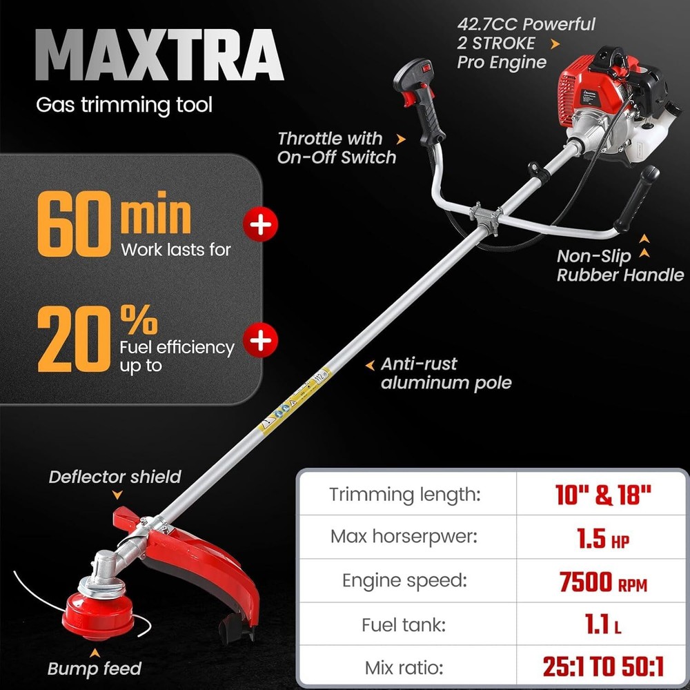Weed Wacker Gas Powered, 42.7cc 2 Cycle 3 in 1 Weed Eater, String Trimmer
