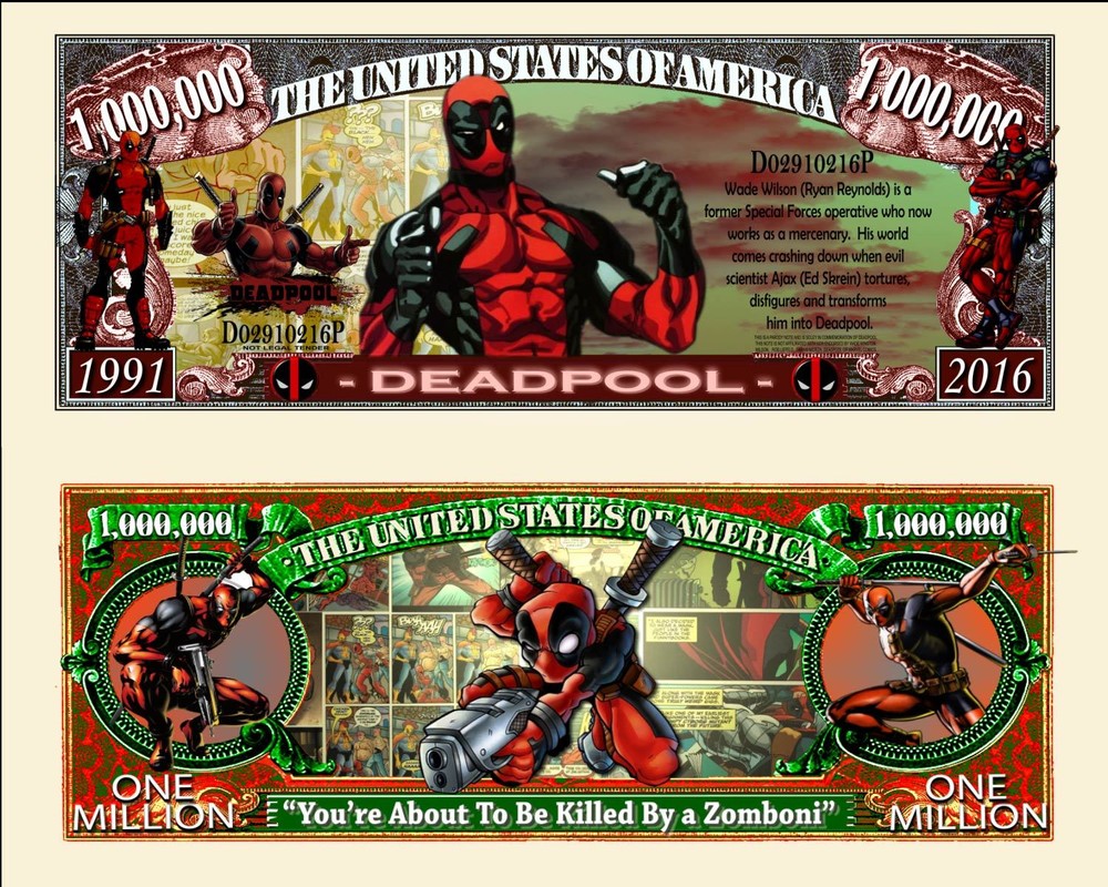 OUR DEADPOOL CARTOON DOLLAR BILL (25 Bills)