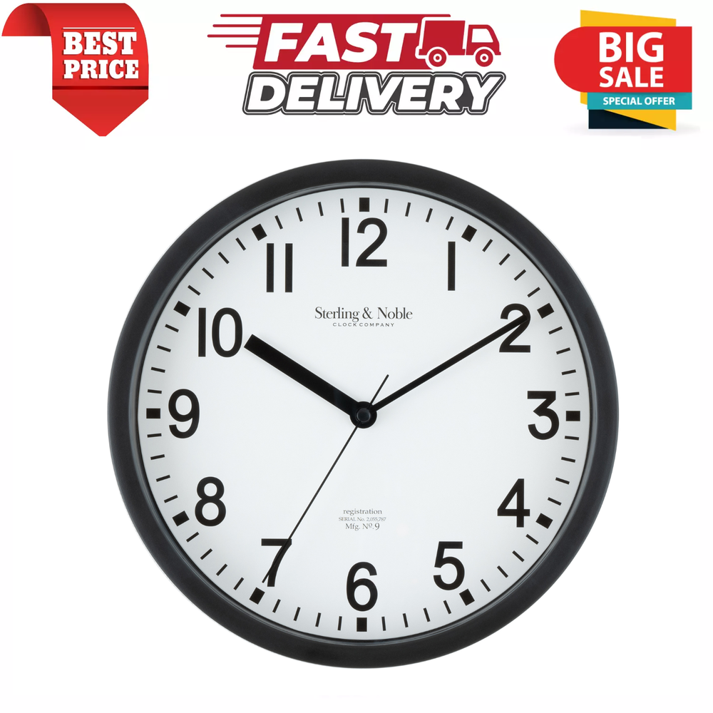 NEW 8.78" Basic Indoor Analog Round Modern Wall Clock, Black (FAST SHIPPING)