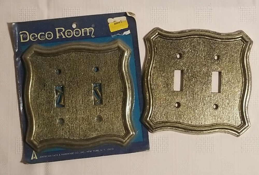 2 American Tack & Hardware Antique Brass Double Switch Plate Deco Room