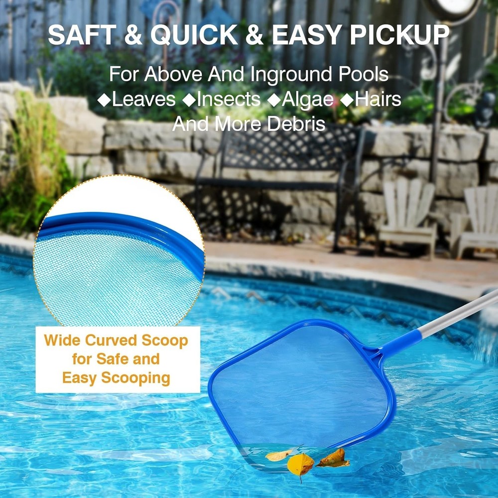 Pool Skimmer Net with 5-Section Adjustable Pole for Effortless Cleaning